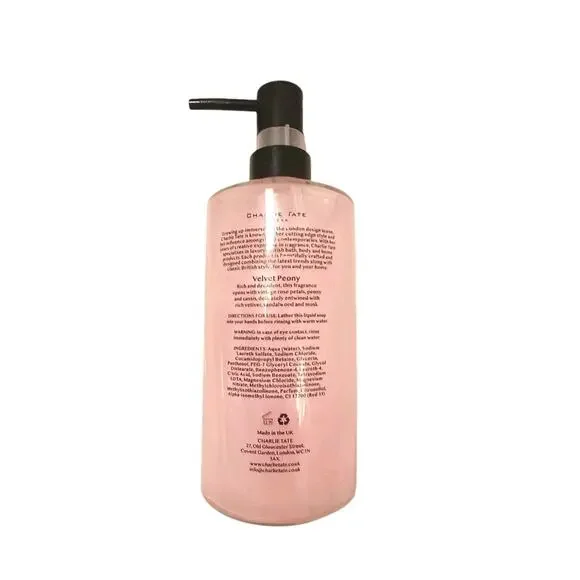 Charlie Tate London VELVET PEONY Luxury HAND WASH Glass Bottle PUMP 16.9 oz